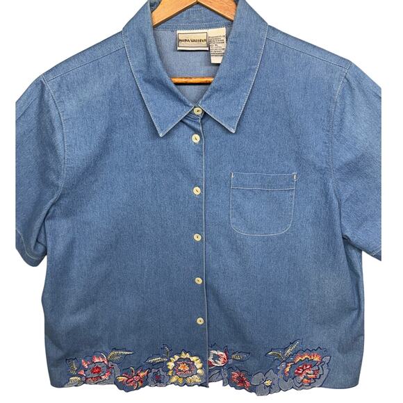 Napa Valley Vintage Floral Embroidered Denim Button Up Short Sleeve Blouse XL - Picture 3 of 6